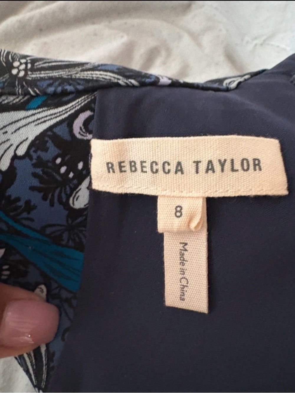 Rebecca Taylor Floral Print Sleeveless Midi Dress in Navy Blue - Picture 3 of 5